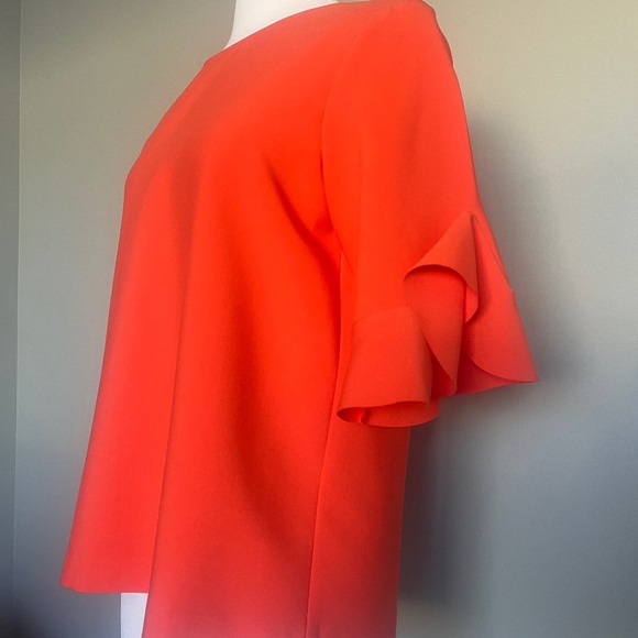 Suncoo Paris Coral Orange Open Back Cocktail Flounce Sleeve Top Blouse T-shirt - Picture 5 of 8